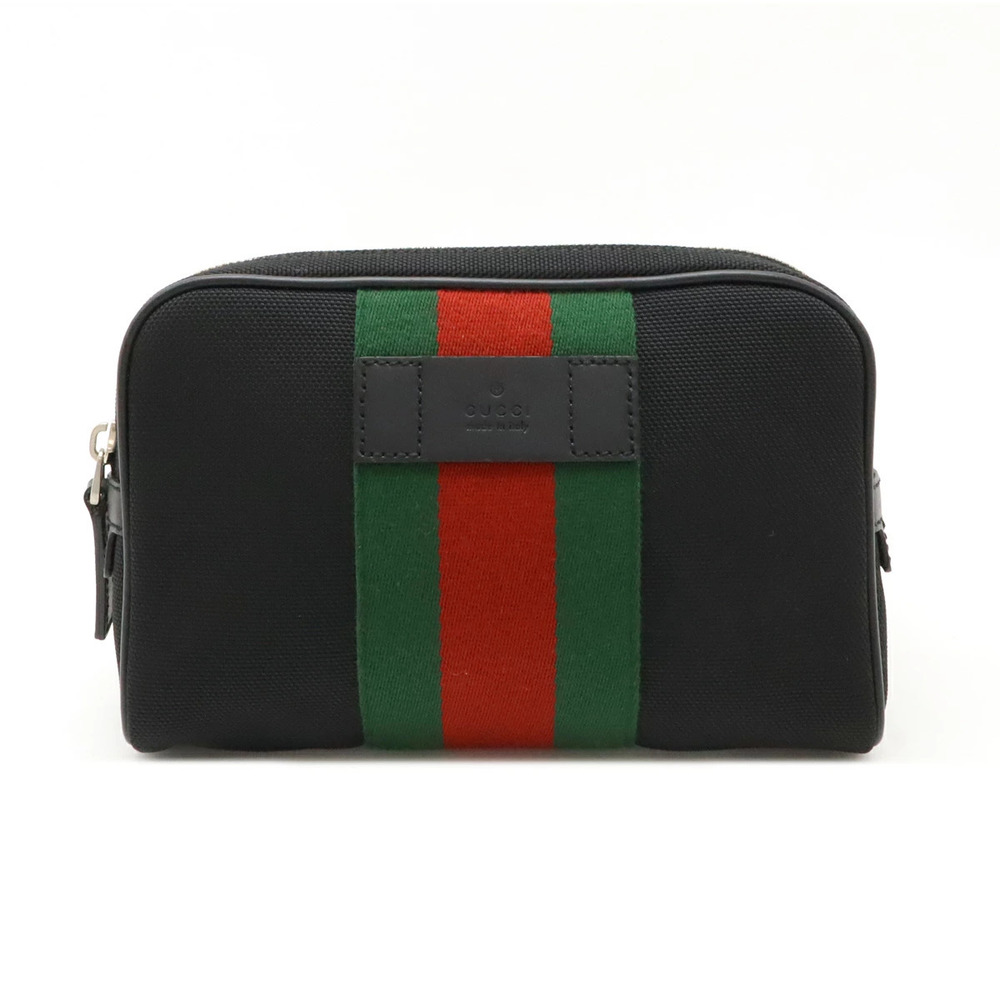 Gucci Sherry Body Bag Waist Canvas Leather Black Green Red